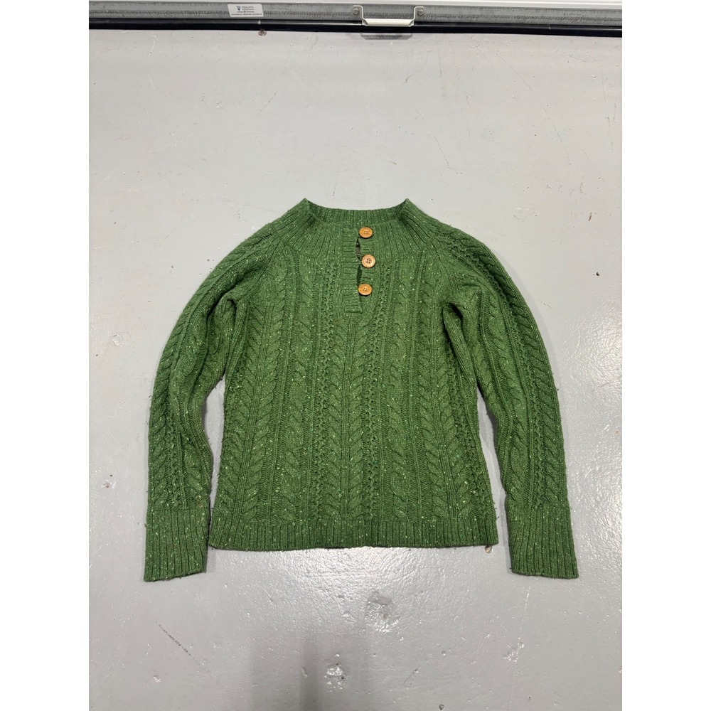 Eddie Bauer Green Wool Angora Blend Cable Knit Henley‎ Sweater Womens Medium